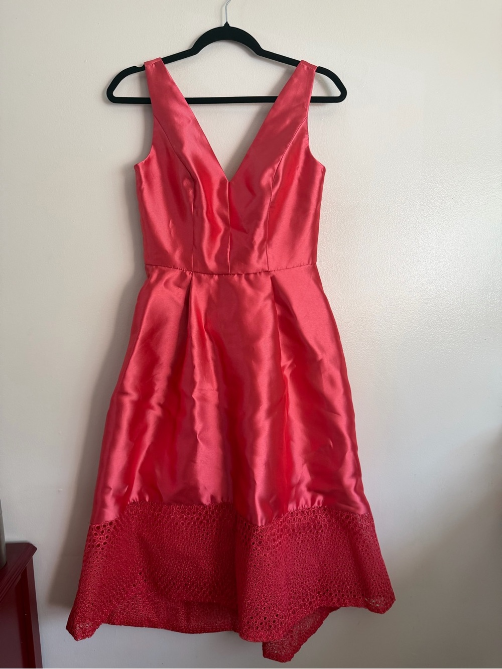 Monique Lhuillier Mikado Melon Tea Length High Low Dress